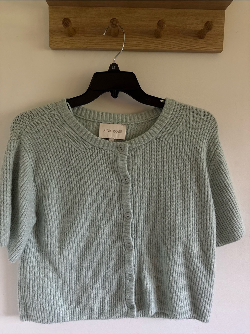 Pink Rose Mint Green Short Sleeve Button-Up Cardigan